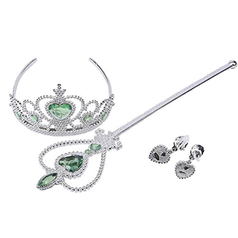 Orgrimmar Princess Dress Up accessories For Belle Gloves Princess Tiara Crown Wand Necklaces For Kids (Green) - Image 3